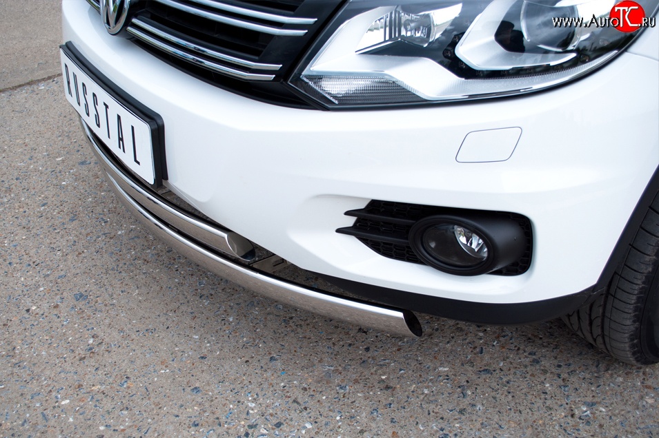 16 849 р. Защита переднего бампера (2 трубыØ75х42 мм, нержавейка) Russtal Volkswagen Tiguan NF рестайлинг (2011-2017)  с доставкой в г. Кемерово