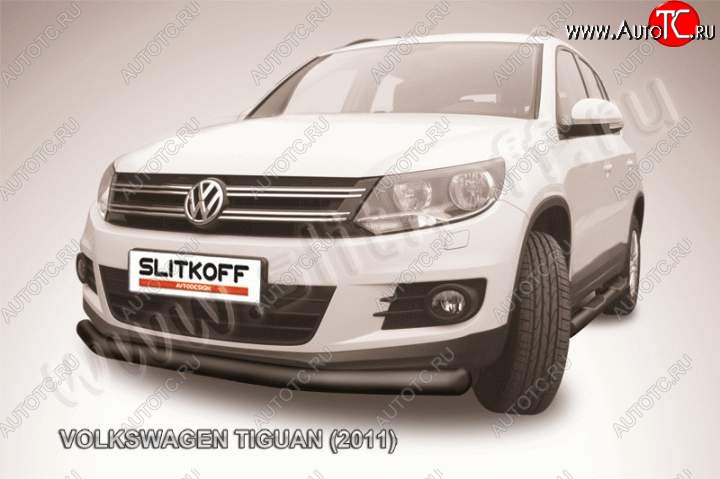 8 999 р. Защита переднего бампер Slitkoff  Volkswagen Tiguan  NF (2011-2017) рестайлинг (Цвет: серебристый)  с доставкой в г. Кемерово