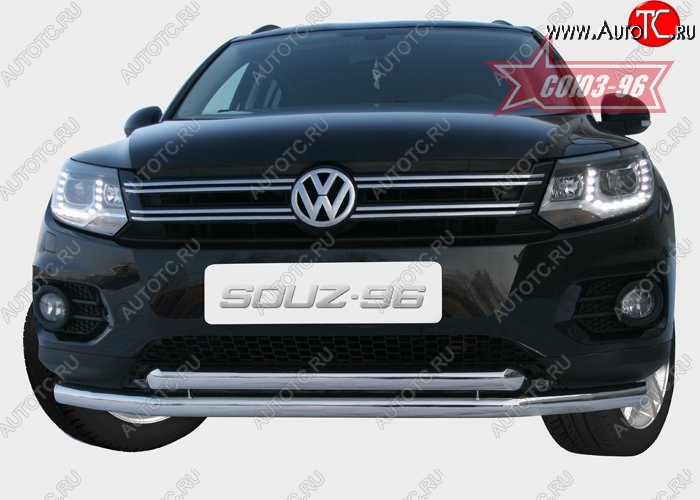 18 584 р. Защита переднего бампера двойная Souz-96 (d60/60) Volkswagen Tiguan NF рестайлинг (2011-2017)  с доставкой в г. Кемерово