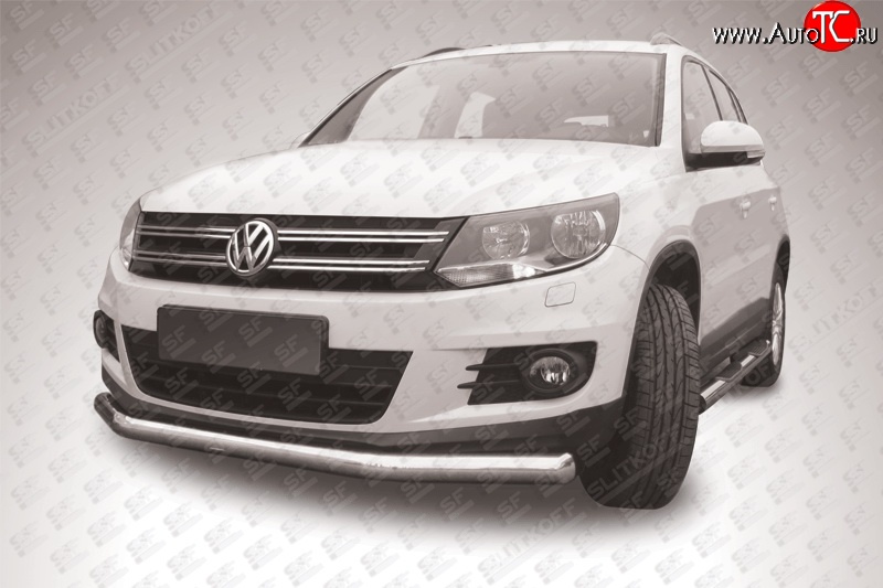 12 999 р. Одинарная защита переднего бампера диаметром 76 мм Slitkoff  Volkswagen Tiguan  NF (2011-2017) рестайлинг (Цвет: нержавеющая полированная сталь)  с доставкой в г. Кемерово