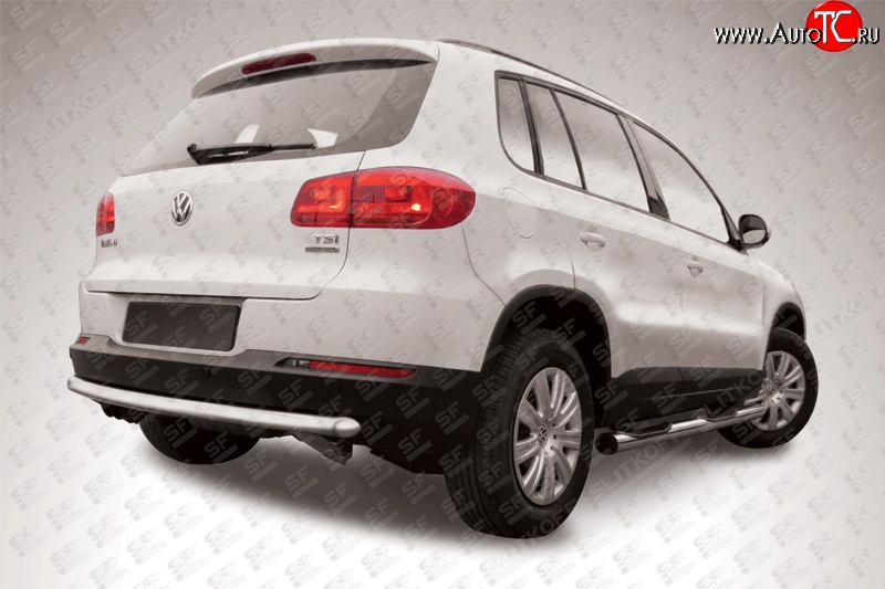 11 499 р. Защита заднего бампера из трубы диаметром 57 мм Slitkoff  Volkswagen Tiguan  NF (2011-2017) рестайлинг (Цвет: нержавеющая полированная сталь)  с доставкой в г. Кемерово