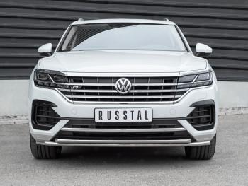 20 999 р. Защита переднего бампера (2 трубы Ø42, нержавейка, NOT 2.0 TSI)  Volkswagen Touareg  CR (2018-2025)  с доставкой в г. Кемерово. Увеличить фотографию 1