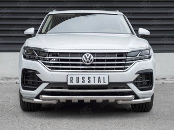 30 649 р. Защита переднего бампера (2 трубы Ø63 с клыками, нержавейка not 2.0 tsi) SLITKOFF технику из списка применимости  с доставкой в г. Кемерово. Увеличить фотографию 2