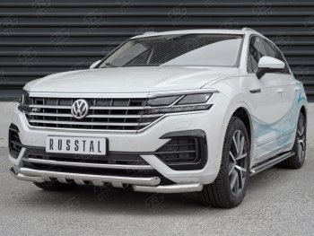 Защита переднего бампера (2 трубы Ø63 с клыками, нержавейка not 2.0 tsi) SLITKOFF Volkswagen Touareg  CR (2018-2025)