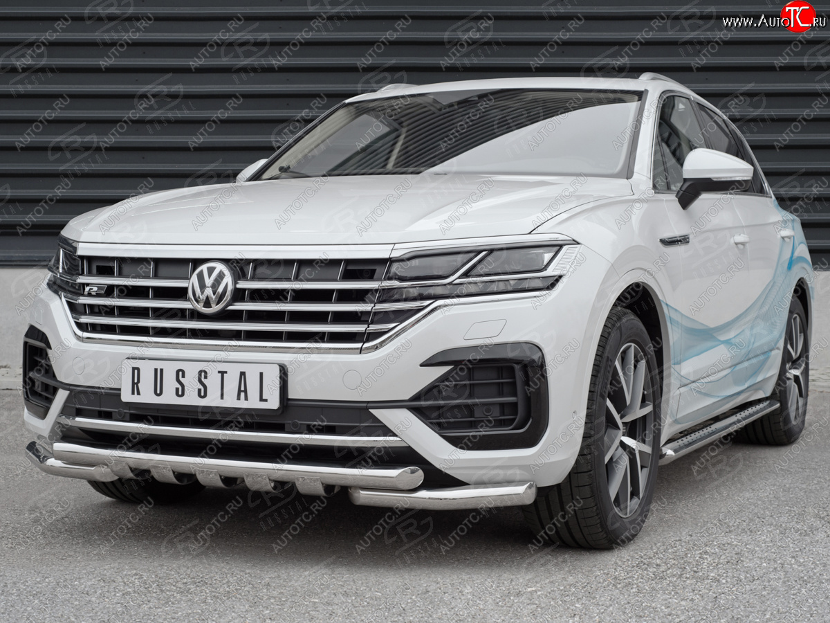 30 649 р. Защита переднего бампера (2 трубы Ø63 с клыками, нержавейка not 2.0 tsi) SLITKOFF технику из списка применимости  с доставкой в г. Кемерово