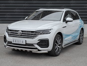 30 649 р. Защита переднего бампера (2 трубы Ø63 с клыками, нержавейка not 2.0 tsi) SLITKOFF технику из списка применимости  с доставкой в г. Кемерово. Увеличить фотографию 3