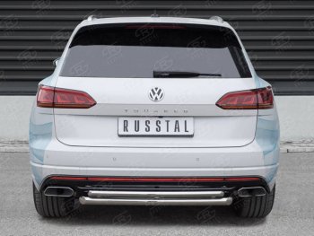 Защита заднего бампера (2 трубы Ø63 и 42 мм, нержавейка) SLITKOFF Volkswagen Touareg  CR (2018-2025)