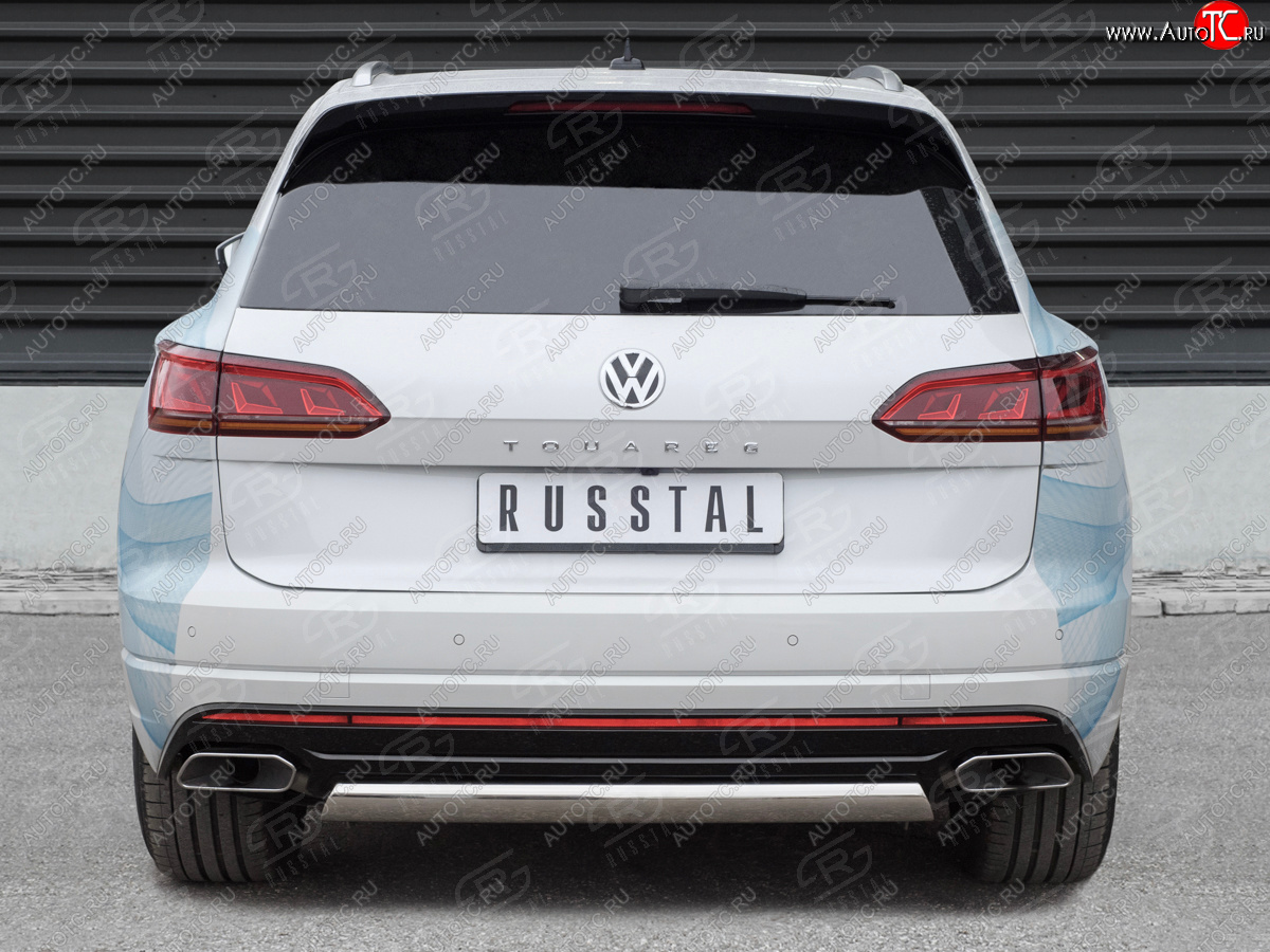 13 899 р. Защита заднего бампера (Ø75х42 мм, нержавейка) Russtal Volkswagen Touareg CR (2018-2025)  с доставкой в г. Кемерово