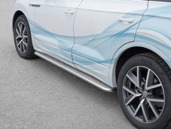 Пороги SLITKOFF d42 с листом Volkswagen Touareg  CR (2018-2025) (лист нержавейка, проф. нержавейка)