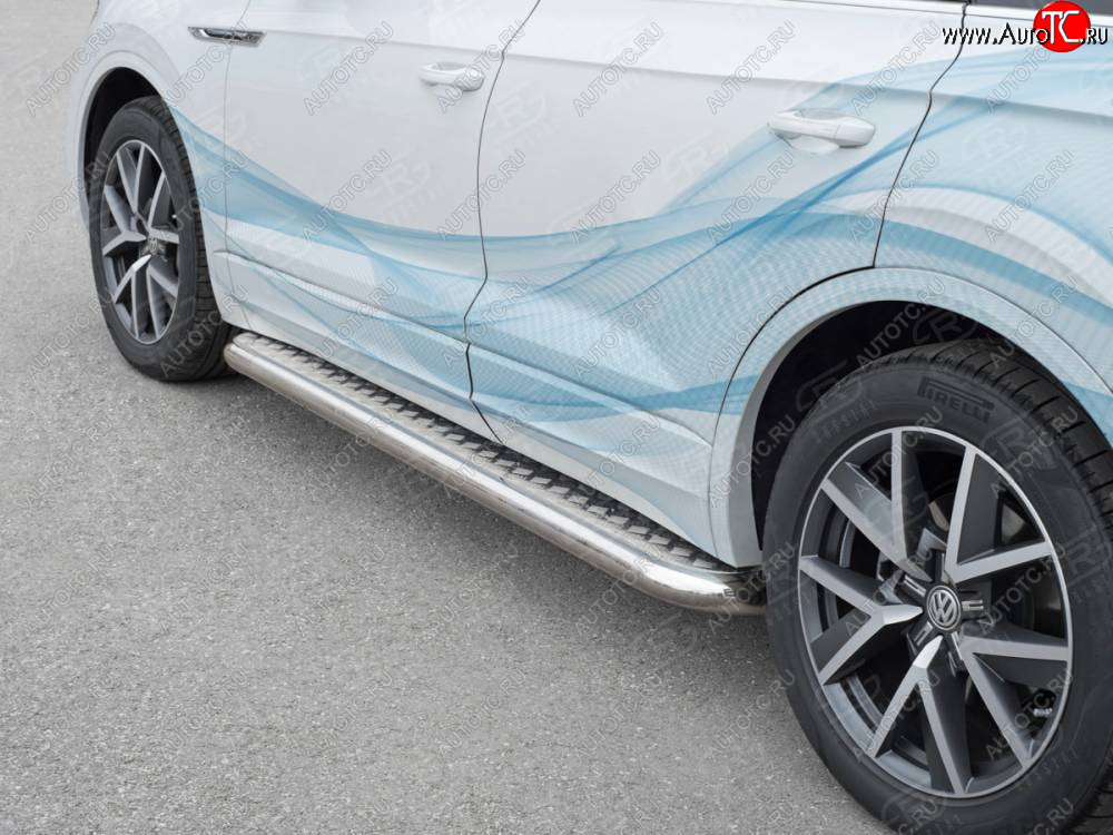 32 849 р. Пороги SLITKOFF d63 с листом  Volkswagen Touareg  CR (2018-2025) (лист алюминий, проф. нержавейка)  с доставкой в г. Кемерово