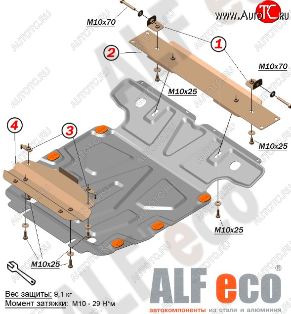 11 699 р. Защита картера двигателя и КПП ALFECO  Volkswagen Touareg  GP (2002-2010) дорестайлинг, рестайлинг (Алюминий 3 мм)  с доставкой в г. Кемерово