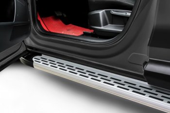 Пороги алюминиевые Slitkoff Volkswagen Touareg  NF (2010-2014) дорестайлинг (Premium Silver)