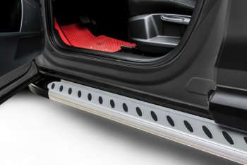 Пороги алюминиевые Slitkoff Volkswagen Touareg  NF (2010-2014) дорестайлинг (Prestige Silver)