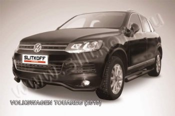 11 299 р. защита переднего бампера Slitkoff  Volkswagen Touareg  NF (2010-2014) дорестайлинг (Цвет: серебристый)  с доставкой в г. Кемерово. Увеличить фотографию 1