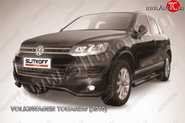 11 299 р. защита переднего бампера Slitkoff  Volkswagen Touareg  NF (2010-2014) дорестайлинг (Цвет: серебристый)  с доставкой в г. Кемерово