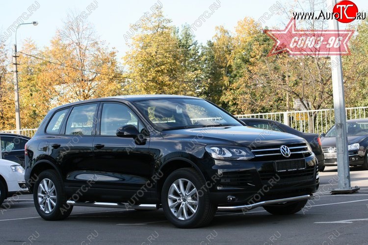 13 445 р. Защита переднего бампера одинарная Souz-96 (d60)  Volkswagen Touareg  NF (2010-2014) дорестайлинг  с доставкой в г. Кемерово