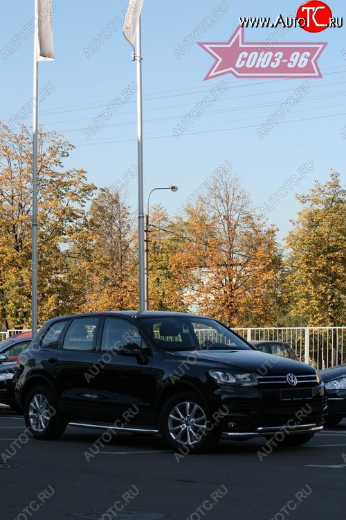 18 269 р. Защита переднего бампера двойная Souz-96 (d76/60)  Volkswagen Touareg  NF (2010-2014) дорестайлинг  с доставкой в г. Кемерово