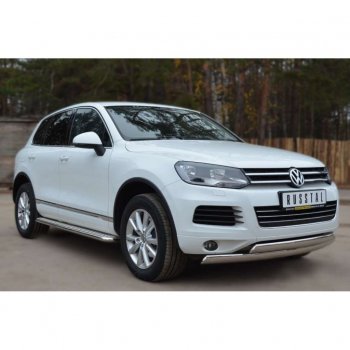 35 549 р. Широкая защита порогов с трубой d42 мм SLITKOFF v3  Volkswagen Touareg  NF (2010-2014) дорестайлинг  с доставкой в г. Кемерово. Увеличить фотографию 2