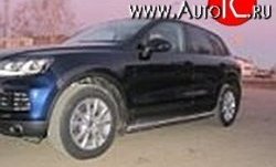 11 899 р. Защита порогов d76 мм Металл Дизайн Volkswagen Touareg NF дорестайлинг (2010-2014) (полированная нержавейка)  с доставкой в г. Кемерово. Увеличить фотографию 1