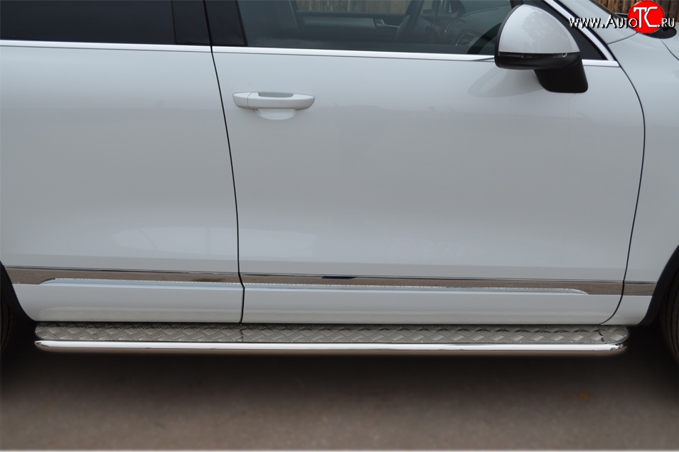 24 649 р. Широкая защита порогов SLITKOFF  Volkswagen Touareg  NF (2010-2014) дорестайлинг  с доставкой в г. Кемерово