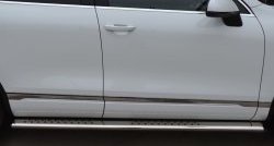 51 899 р. Защита порогов с круглыми вставками для ног из овальной трубы диаметром 120x60 мм SLITKOFF Volkswagen Touareg NF дорестайлинг (2010-2014)  с доставкой в г. Кемерово. Увеличить фотографию 2