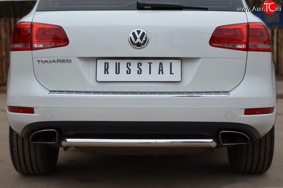 15 249 р. Одинарная защита заднего бампера из трубы диаметром 63 мм SLITKOFF  Volkswagen Touareg  NF (2010-2014) дорестайлинг  с доставкой в г. Кемерово