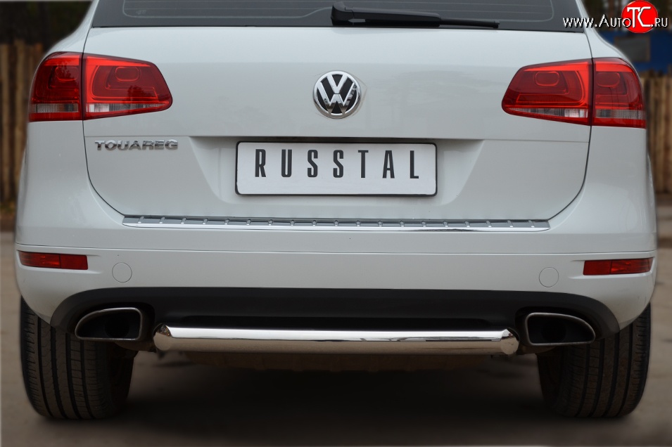 15 549 р. Одинарная защита заднего бампера из трубы диаметром 76 мм SLITKOFF  Volkswagen Touareg  NF (2010-2014) дорестайлинг  с доставкой в г. Кемерово