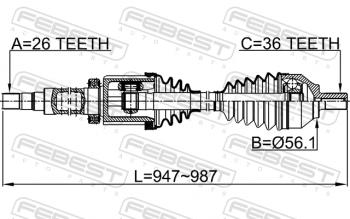 15 699 р. Правый привод передний в сборе FEBEST Volvo S60 FS седан дорестайлинг (2010-2013)  с доставкой в г. Кемерово. Увеличить фотографию 2