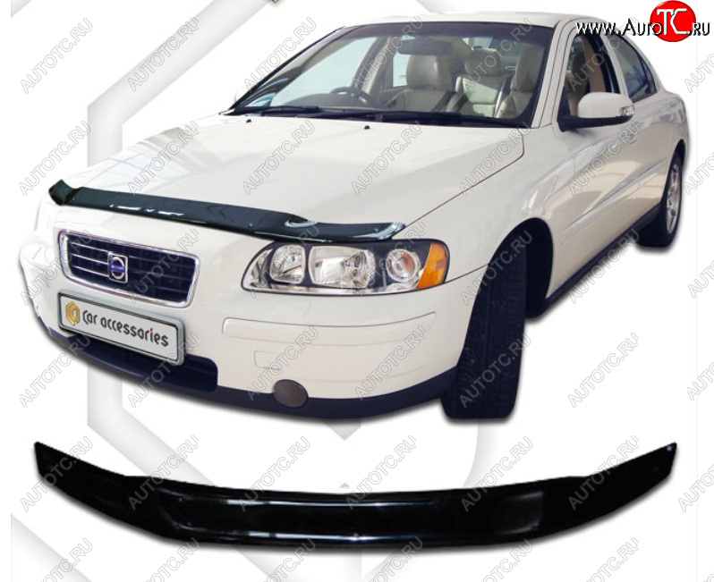 2 159 р. Дефлектор капота CA Plastic  Volvo S60  RS,RH седан (2000-2010) дорестайлинг, рестайлинг (Classic черный, Без надписи)  с доставкой в г. Кемерово