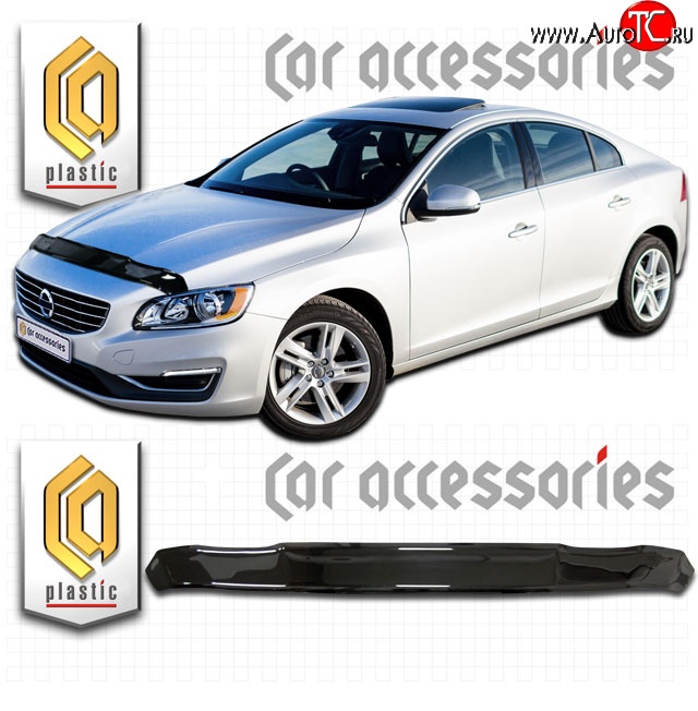 2 079 р. Дефлектор капота CA Plastic  Volvo S60  FS седан (2013-2018) рестайлинг (Classic черный, Без надписи)  с доставкой в г. Кемерово