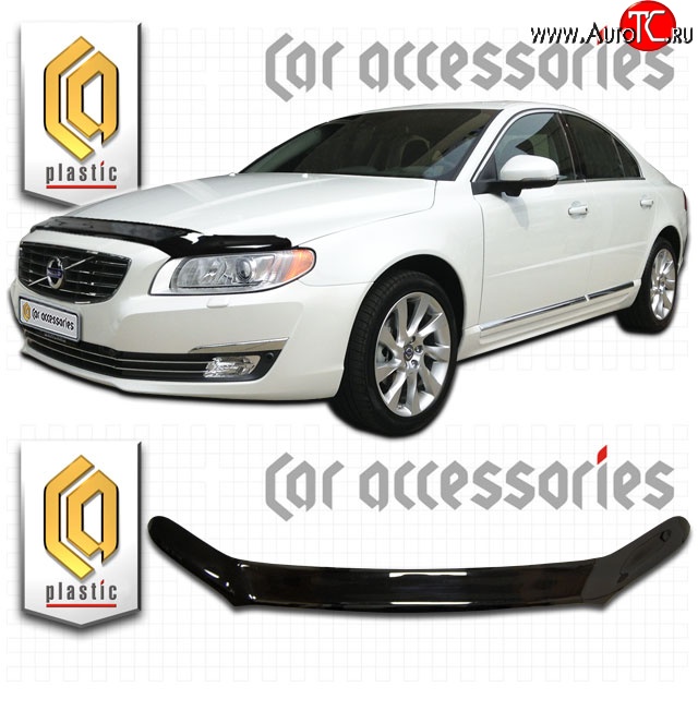 2 199 р. Дефлектор капота CA Plastic  Volvo S80  AS40,AS70, AS90 (2013-2016) седан 2-ой рестайлинг (Classic черный, Без надписи)  с доставкой в г. Кемерово