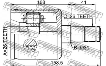 8 199 р. Левый шрус внутренний передний Febest (26X31X26)  Volvo 740, C30 (хэтчбэк 3 дв.), S40 (VS седан,  MS седан), S60 (RS,RH седан,  FS седан), S60 Cross Country, S70, S80 (TS седан,  AS60 седан,  AS40,AS70, AS90), S90 (седан), V40 (универсал,  хэтчбэк), V40 Cross Country (хэтчбэк), V50, V60, V70, V90, XC60, XC90 (C,  L)  с доставкой в г. Кемерово. Увеличить фотографию 2