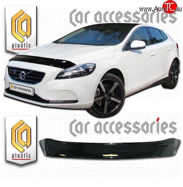 2 159 р. Дефлектор капота CA Plastic  Volvo V40  хэтчбэк (2012-2020) дорестайлинг, рестайлинг (Classic черный, Без надписи)  с доставкой в г. Кемерово
