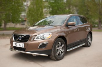 Широкая защита порогов с трубой d42 мм SLITKOFF v2 Volvo XC60 (2008-2017)  дорестайлинг,  рестайлинг