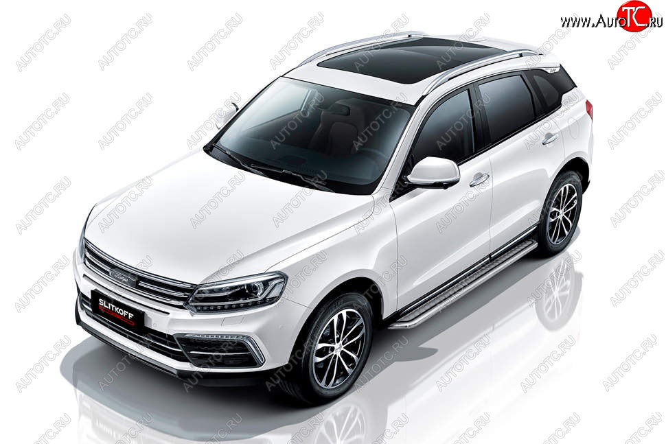 17 899 р. Защита порогов Slitkoff (с листом, d57 мм) Zotye Coupa B11F (2019-2021) (Нержавейка)  с доставкой в г. Кемерово