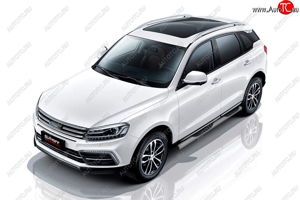 12 499 р. Защита порогов Slitkoff (d76 мм, с проступями) Zotye Coupa B11F (2019-2021) (Сталь с полимерным покрытием. Цвет: серебристый)  с доставкой в г. Кемерово