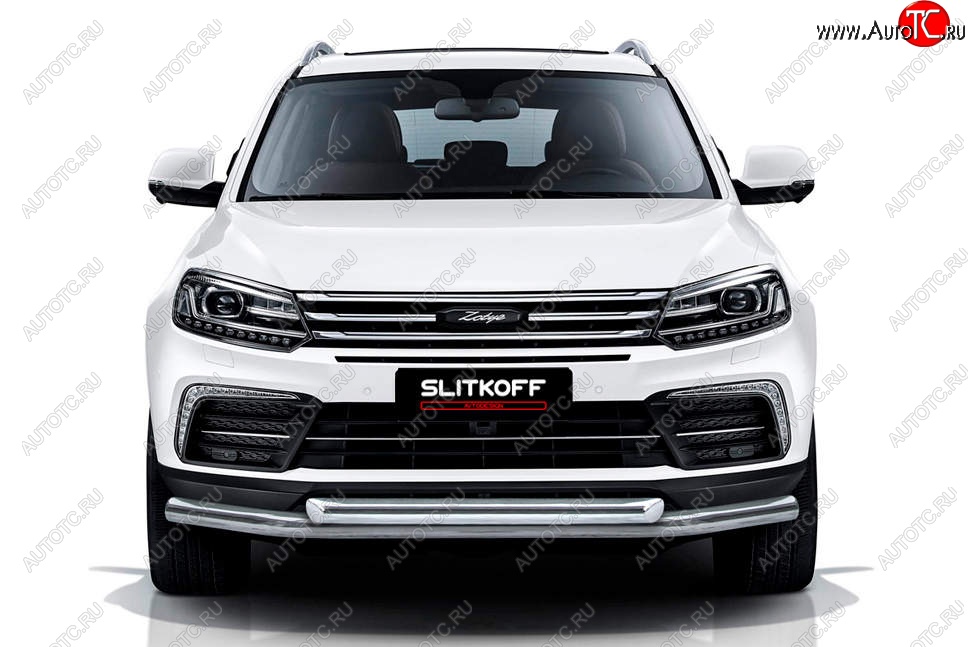 13 899 р. Защита переднего бампера Slitkoff (двойная, d57/57)  Zotye Coupa  B11F (2019-2021) (Нержавейка, Полированная)  с доставкой в г. Кемерово