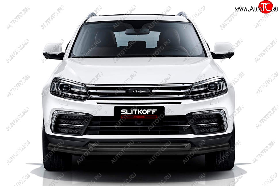12 699 р. Защита переднего бампера Slitkoff (двойная, d57/57)  Zotye Coupa  B11F (2019-2021) (Сталь с полимерным покрытием. Цвет: чёрный)  с доставкой в г. Кемерово