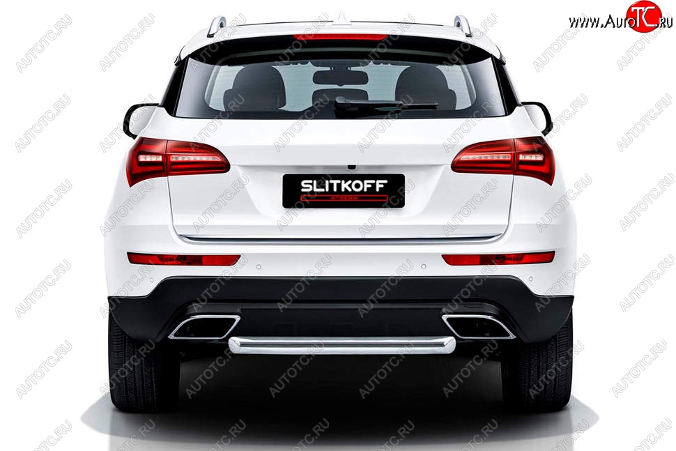 7 199 р. Защита заднего бампера Slitkoff (короткая, d57 мм)  Zotye Coupa  B11F (2019-2021) (Нержавейка, Полированная)  с доставкой в г. Кемерово