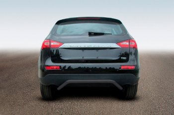Защита заднего бампера Slitkoff (Ø57 мм, скоба) Zotye T600 (2014-2021) (Сталь с полимерным покрытием в цвет: черный)